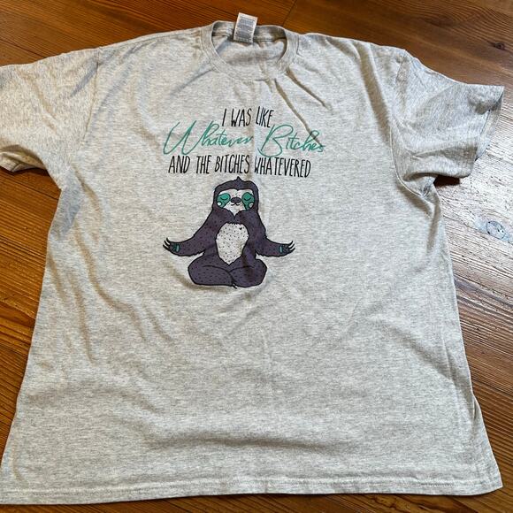 Delta Pro Weight light gray sloth Bitches Whatevered graphic shirt SIZE XL - Picture 1 of 4